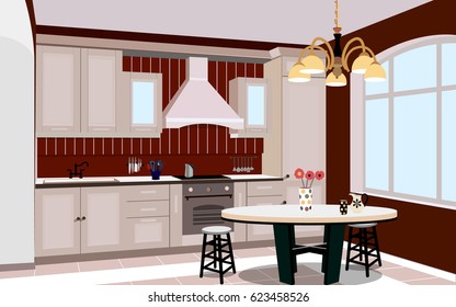 Kitchen interior background with furniture.Design of modern kitchen