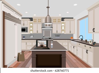 Kitchen interior background with furniture.Design of modern kitchen