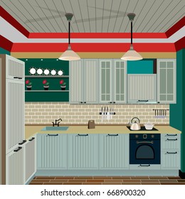 Kitchen interior background with furniture.Design of modern kitchen