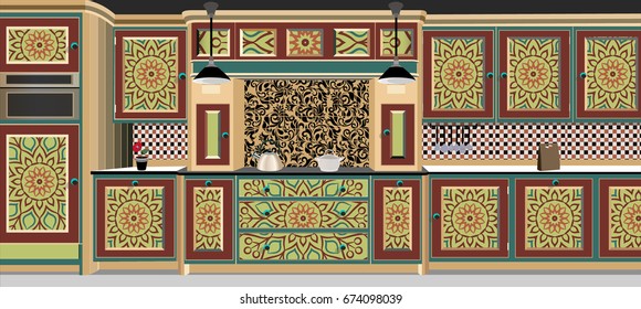 Kitchen interior background with furniture.Design of modern kitchen