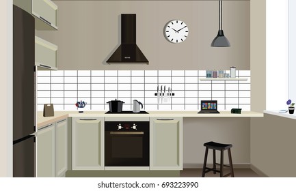 Kitchen interior background with furniture.Design of modern kitchen