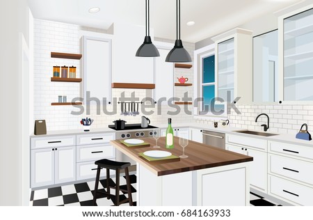 Kitchen interior background with furniture.Design of modern kitchen