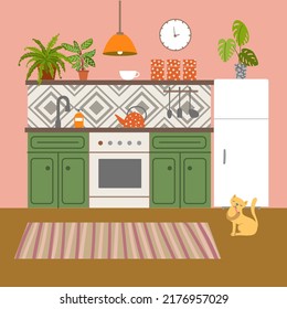 Kitchen interior. Beutiful vector illustration. Good for your design.