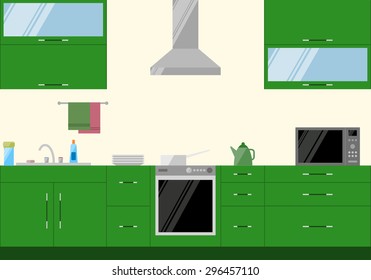 kitchen interior. bright illustration in trendy flat style for use in design