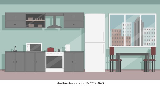Kitchen interior in cartoon style. Vector illustration.