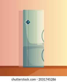 Kücheninnere Cartoon Vektorgrafik. Wohnküche mit Kühlschrank. Heimgeräte