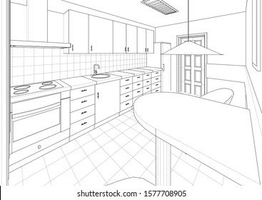 
kitchen interior concept 3d illustration