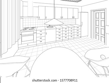 Kitchen Interior Concept 3d Illustration Stock Vector (Royalty Free ...