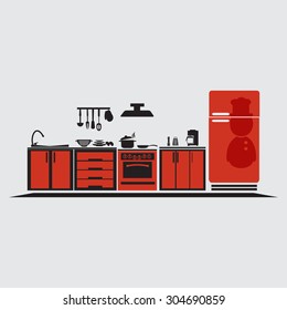 Kitchen interior concept, kitchen symbol vector illustration