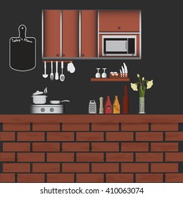 Kitchen interior concept, kitchen symbol vector illustration background