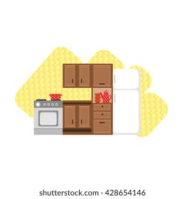 Kitchen Interior Design Flat Cartoon Stylized Vector Illustration