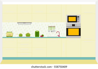 Kitchen interior design. Front view. Vector illustration.