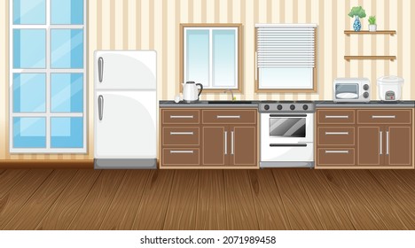 Kitchen interior design with furnitures and decorations illustration