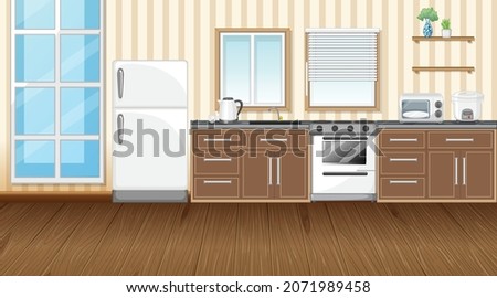 Kitchen interior design with furnitures and decorations illustration