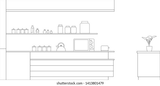 Kitchen Interior Design in Modern Style, Vector