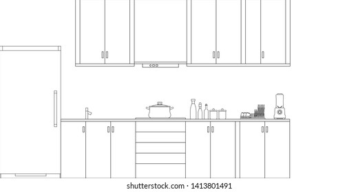 Kitchen Interior Design in Modern Style, Vector