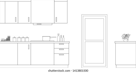 Kitchen Interior Design in Modern Style, Vector