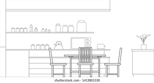 Kitchen Interior Design in Modern Style, Vector