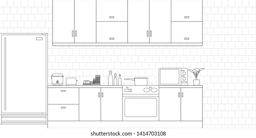 Kitchen Interior Design in Modern Style, Vector