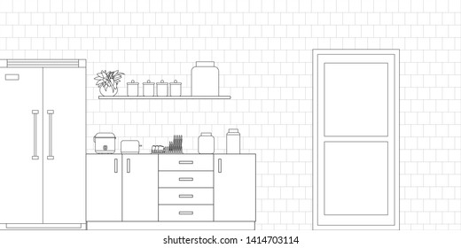 Kitchen Interior Design in Modern Style, Vector