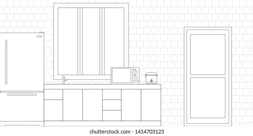 Kitchen Interior Design in Modern Style, Vector