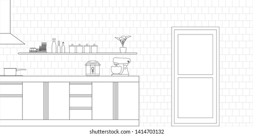 Kitchen Interior Design in Modern Style, Vector