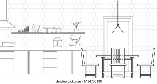 Kitchen Interior Design in Modern Style, Vector