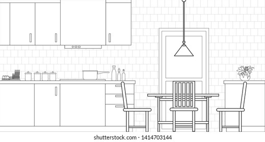 Kitchen Interior Design in Modern Style, Vector