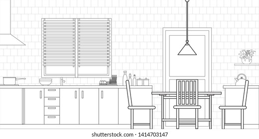 Kitchen Interior Design in Modern Style, Vector