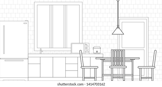 Kitchen Interior Design in Modern Style, Vector