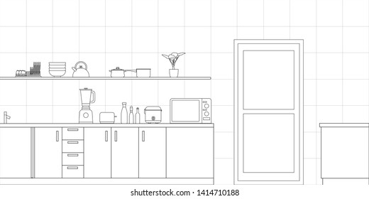 Kitchen Interior Design in Modern Style, Vector