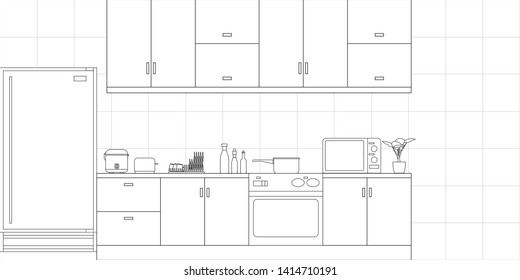 Kitchen Interior Design in Modern Style, Vector