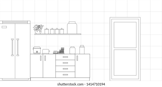 Kitchen Interior Design in Modern Style, Vector