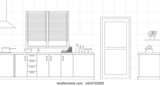 Kitchen Interior Design in Modern Style, Vector