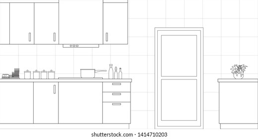 Kitchen Interior Design in Modern Style, Vector