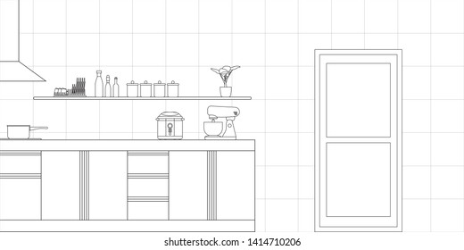 Kitchen Interior Design in Modern Style, Vector