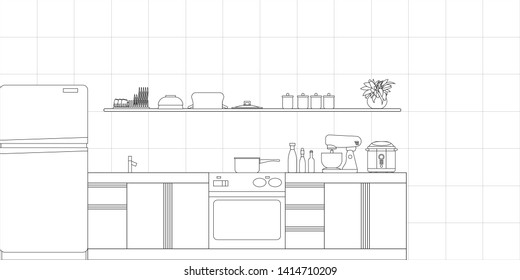 Kitchen Interior Design in Modern Style, Vector