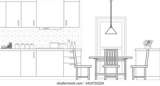 Kitchen Interior Design in Modern Style, Vector