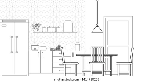 Kitchen Interior Design in Modern Style, Vector