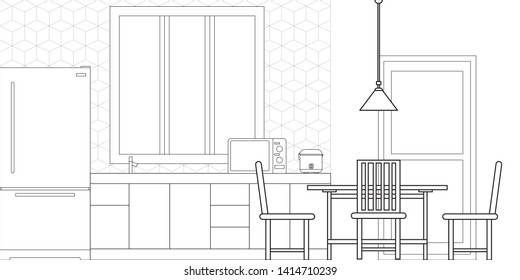Kitchen Interior Design in Modern Style, Vector