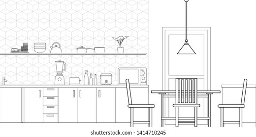 Kitchen Interior Design in Modern Style, Vector