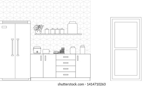 Kitchen Interior Design in Modern Style, Vector