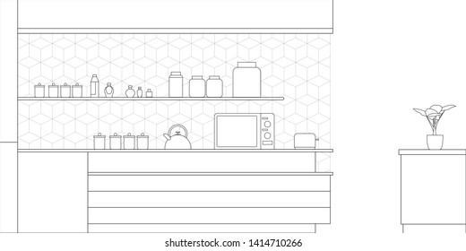 Kitchen Interior Design in Modern Style, Vector