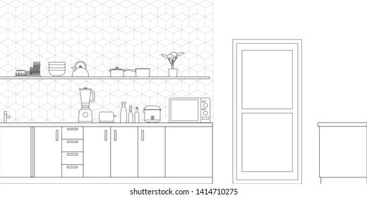 Kitchen Interior Design in Modern Style, Vector