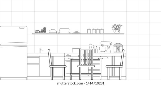 Kitchen Interior Design in Modern Style, Vector