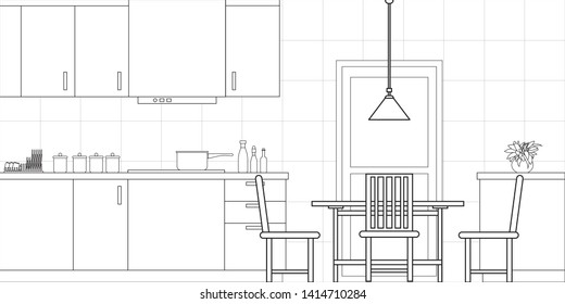 Kitchen Interior Design in Modern Style, Vector