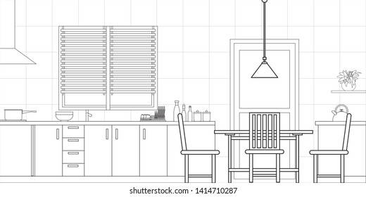 Kitchen Interior Design in Modern Style, Vector