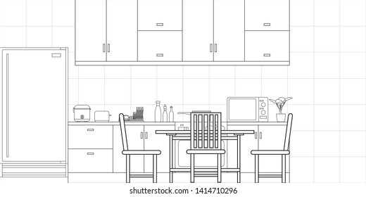 Kitchen Interior Design in Modern Style, Vector