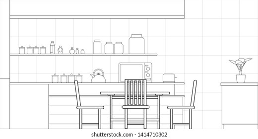 Kitchen Interior Design in Modern Style, Vector