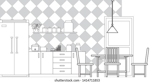 Kitchen Interior Design in Modern Style, Vector